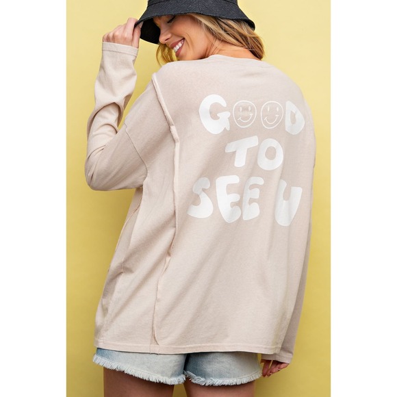Cotton Slub Top with a Smiling Face Print - "Good to See U" - Picture 1 of 5
